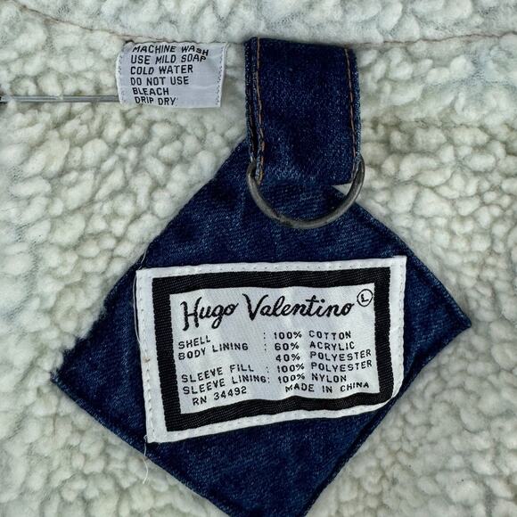 VTG 80's Hugo Valentino Acid Wash Sherpa Lined Denim Trucker Jacket Size Large - Picture 8 of 15